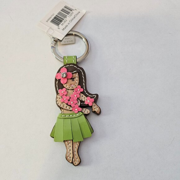 NWT Coach Pink Hawaiian Hula Girl Flower Key Ring Fob Keychain F93159 - Picture 2 of 4